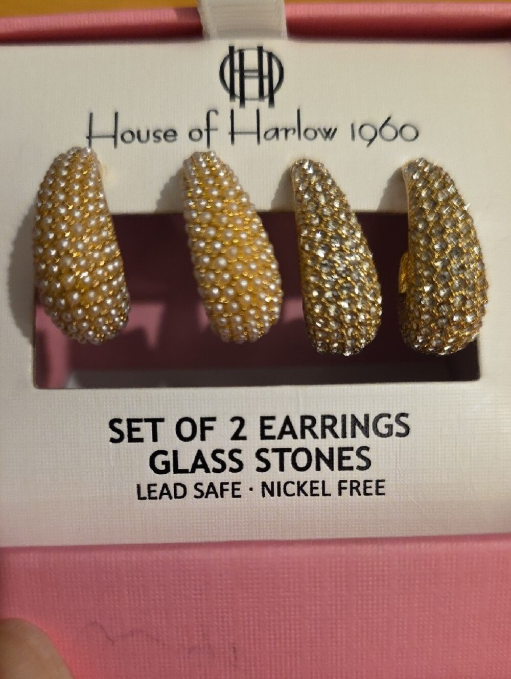 House of Harlow 1960 Gold And Glass Stone Earring Set - Picture 3 of 4